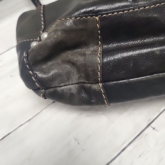 VINTAGE FOSSIL Brown Black Genuine Leather Crossbody Bag Boho-Grunge - Picture 10 of 15